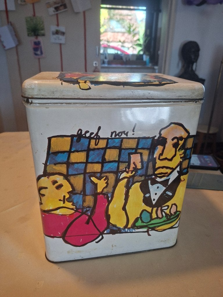 Groot koekblik met tekeningen van Herman Brood., Verzamelen, Ophalen, Gebruikt, Overige, Overige merken