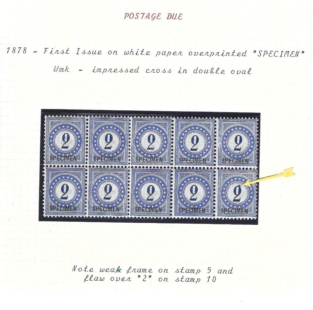 Zwitserland 1878 Port blokje van 10 postfris met Specimen, Ophalen of Verzenden, Postfris