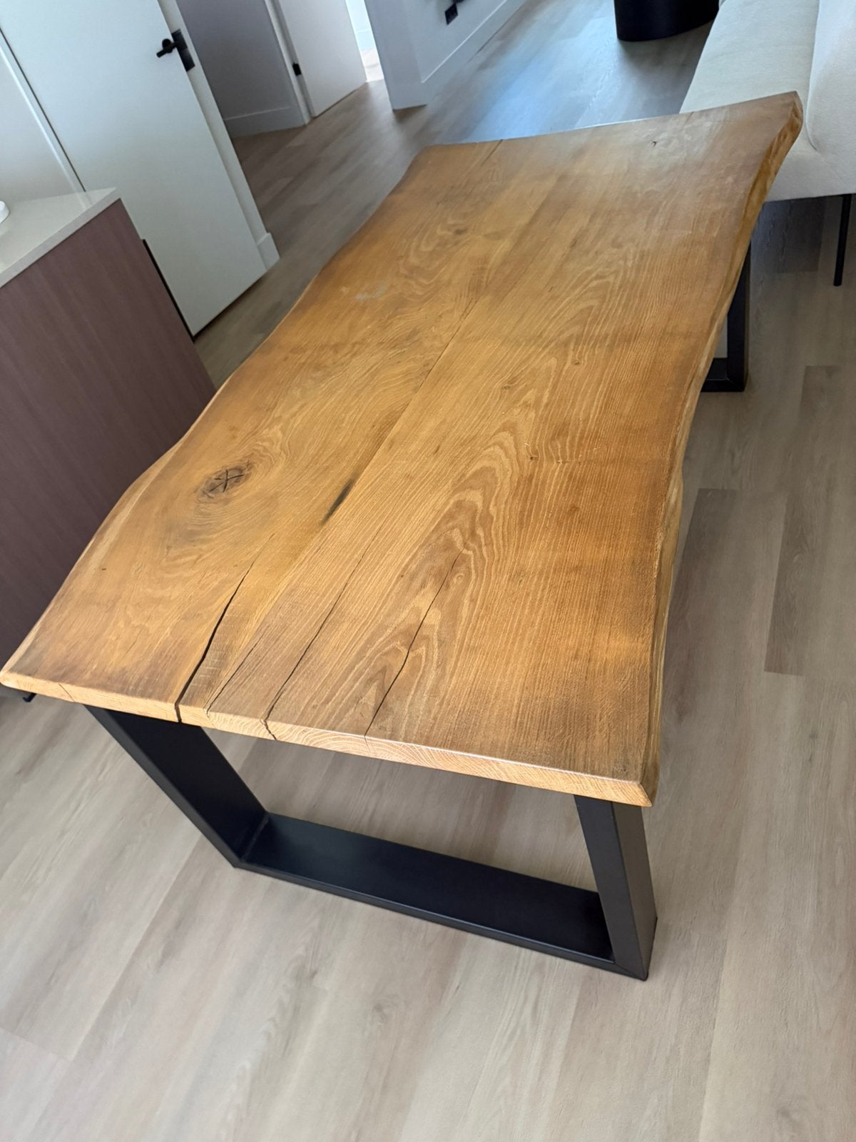 Foto 3 van Massief eiken eettafel 203x100 cm – 4,5 cm dik – staal