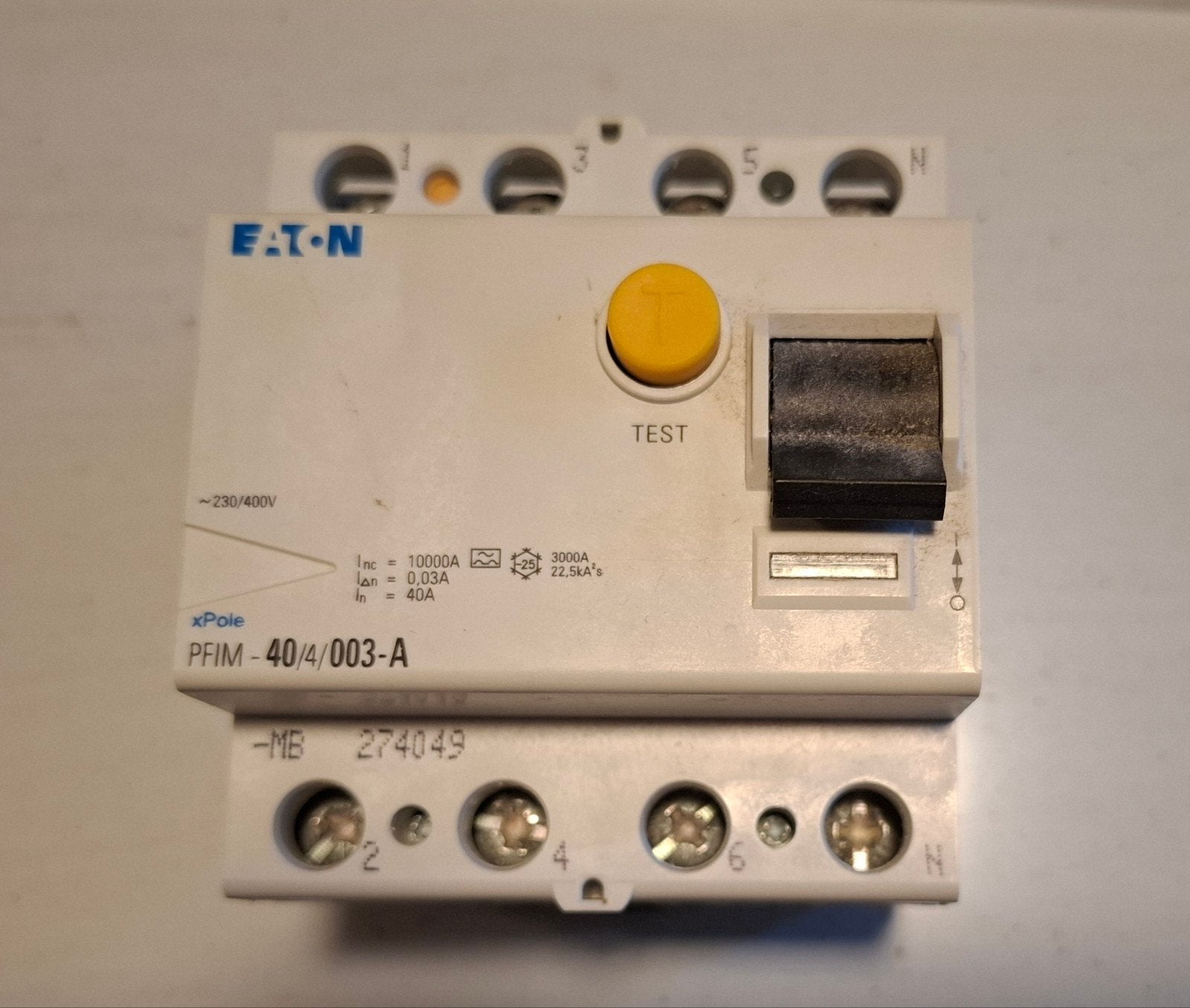 Eaton 4-polige Aardlekschakelaar 40A, Ophalen of Verzenden, Gebruikt, Eaton, Aardlekschakelaar