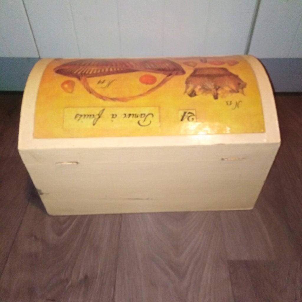 Leuke blanke kist met beschilderde deksel Panier a Fruits, Ophalen, Minder dan 50 cm, Gebruikt, Minder dan 50 cm