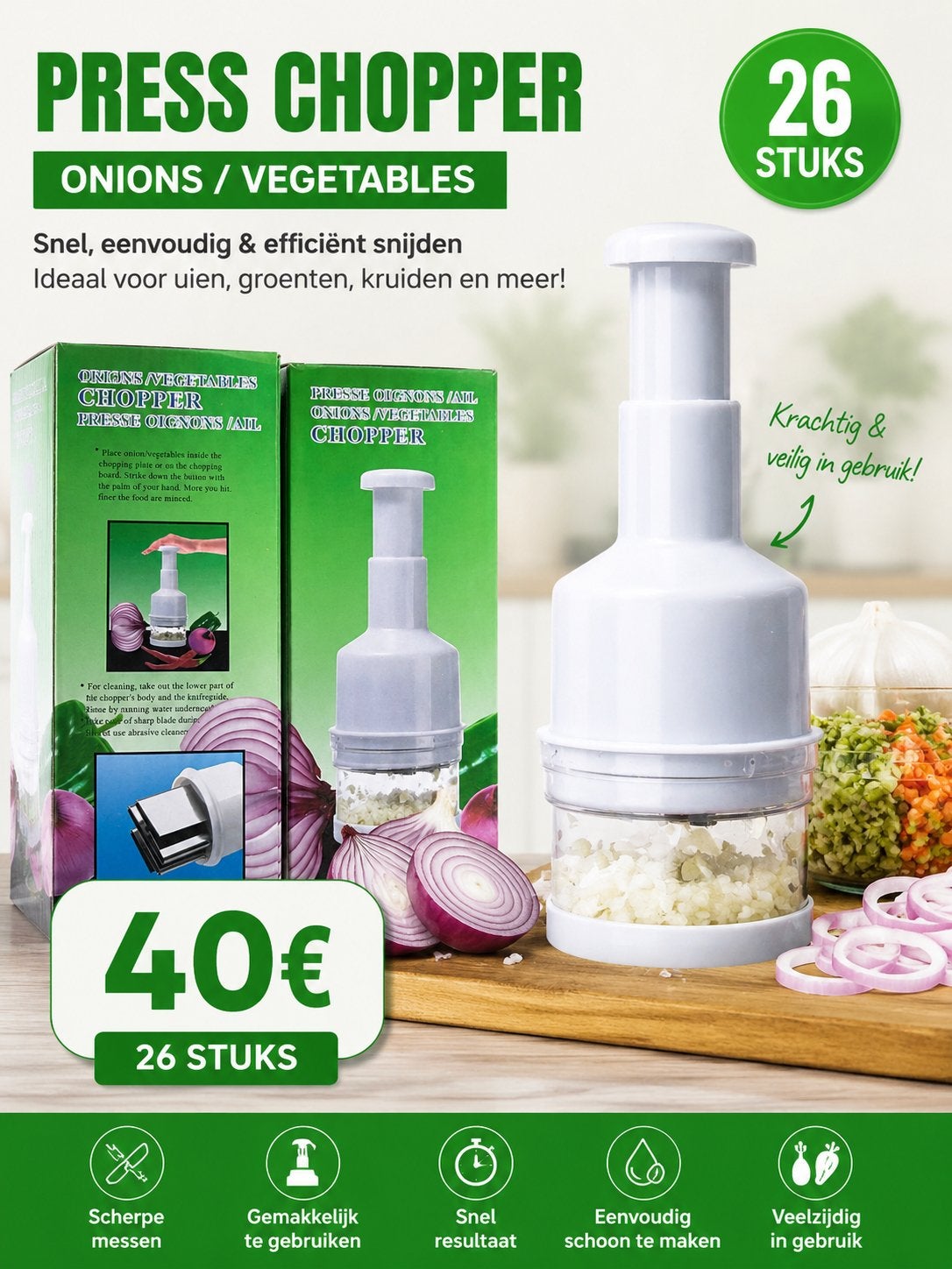 Partijhandel Press Chopper: Uien-  Groentesnijder - 26 Stuks, Witgoed en Apparatuur, Keukenmixers, Nieuw, Minder dan 1 liter, 1 snelheid