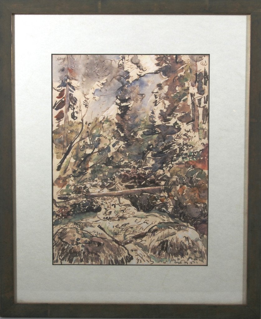 F.H. Abbing aquarel: Beekje in Zwitserland, Antiek en Kunst, Ophalen, Impressionistisch, Landschap, Aquarel