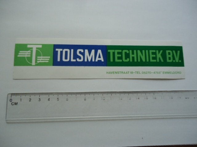 sticker oud TOLSMA TECHNIEK Emmeloord landbouw agrarisch, Verzenden, Zo goed als nieuw, Bedrijf of Vereniging