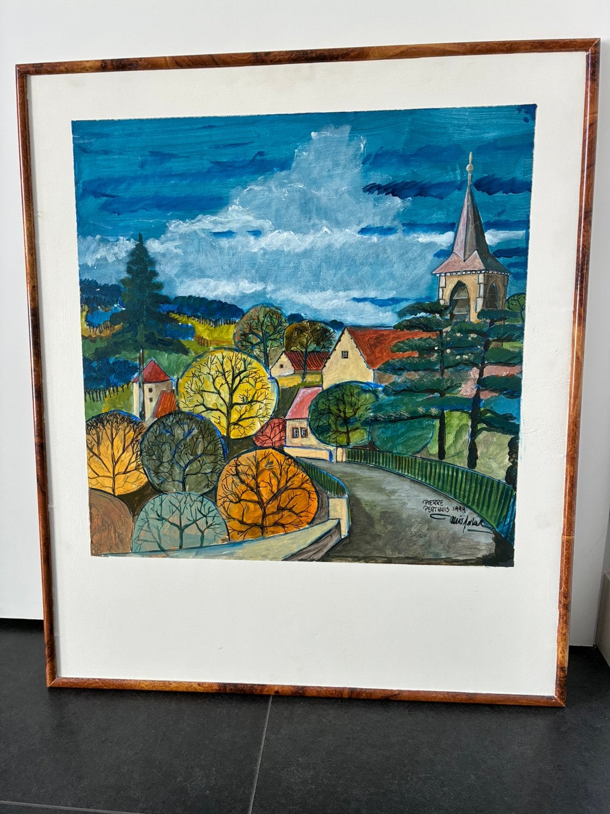 Sfeervol Schilderij – Dorpsgezicht (Acryl) – Louis Verkerk ., Ophalen, Gesigneerd, Acrylverf