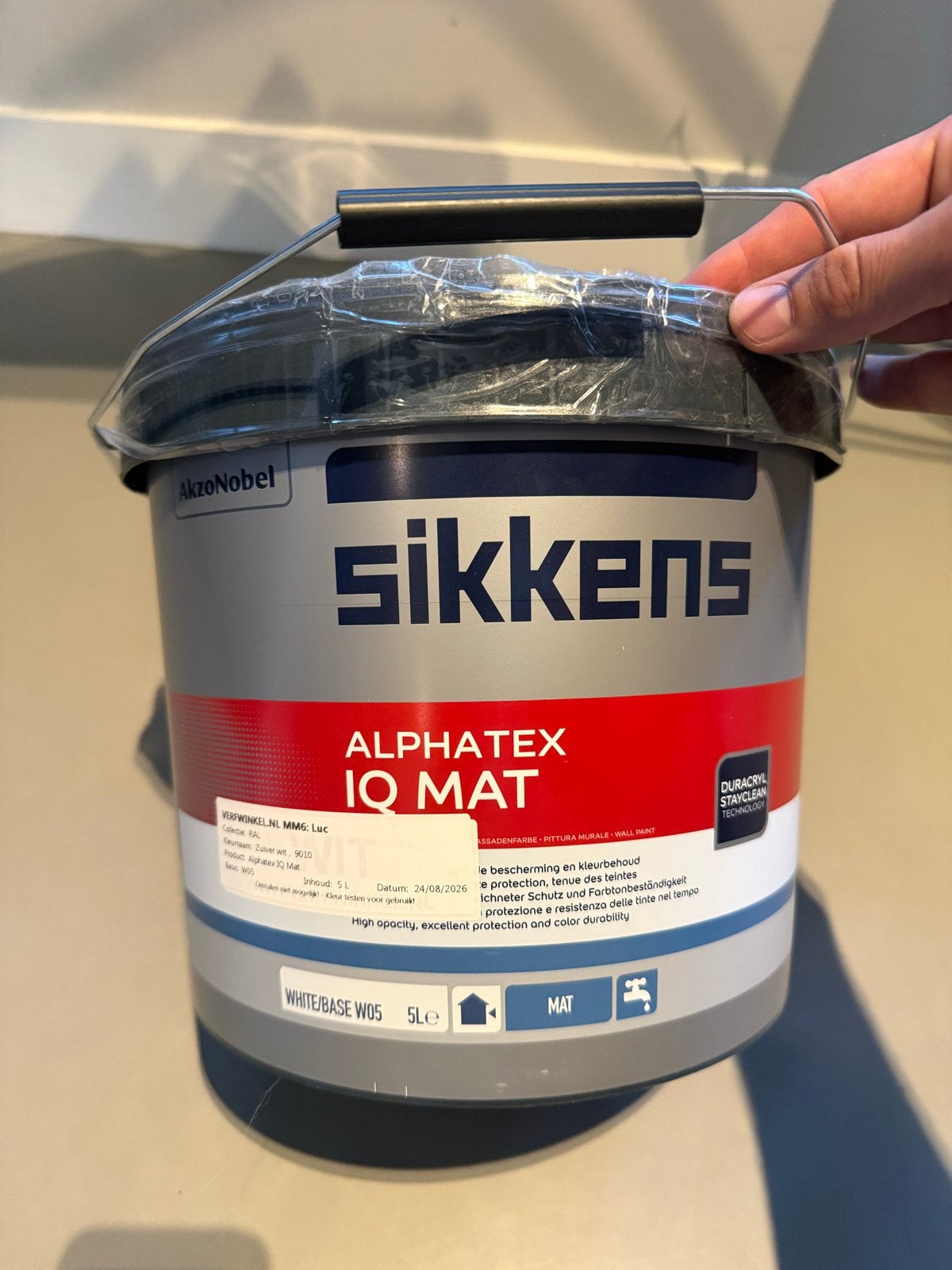 Sikkens Alphatex IQ Mat Muurverf - RAL9010 Zuiver Wit (5L), 5 tot 10 liter, Wit, Nieuw, Ophalen of Verzenden