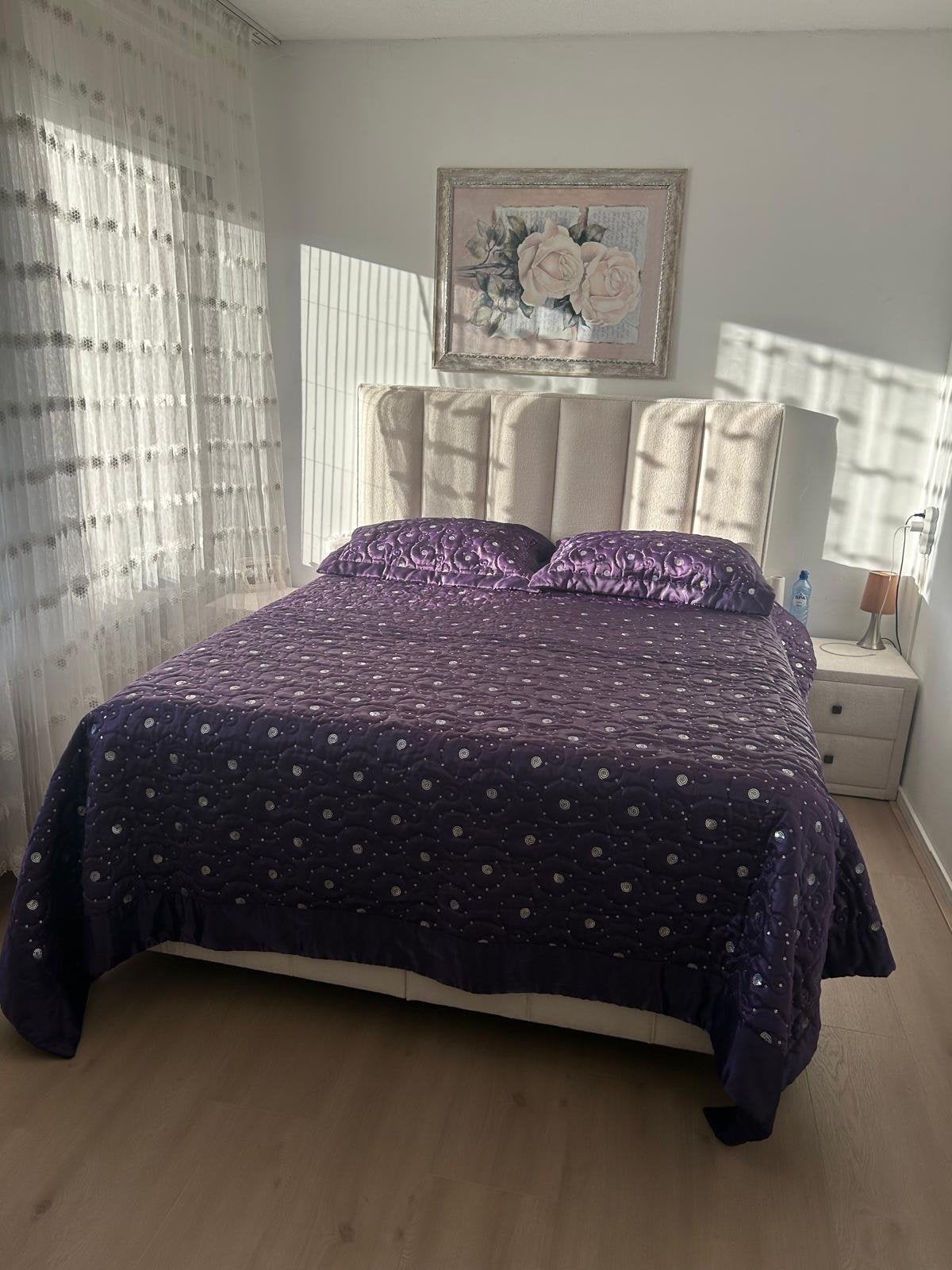 Chique beddensprei, Ophalen, Paars, Tweepersoons, Satijn