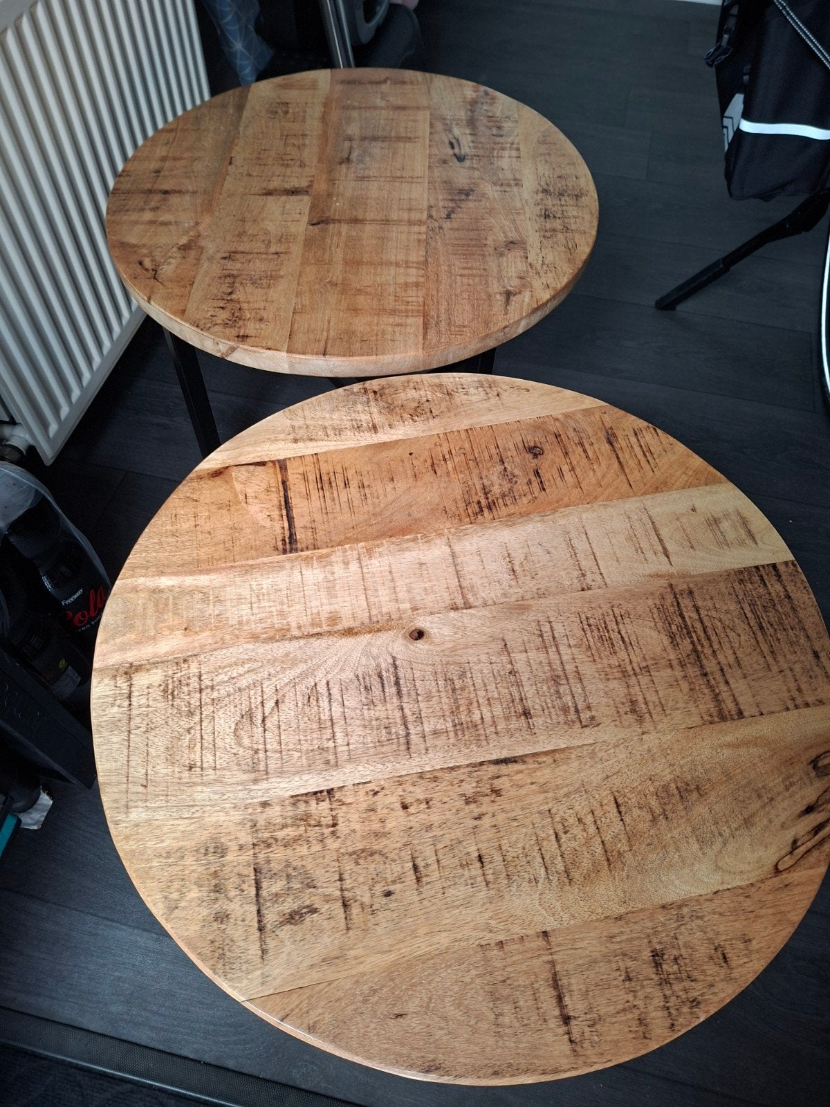 Mango houten bijzettafels 2 stuks, Minder dan 55 cm, Rond, Zo goed als nieuw, Ophalen