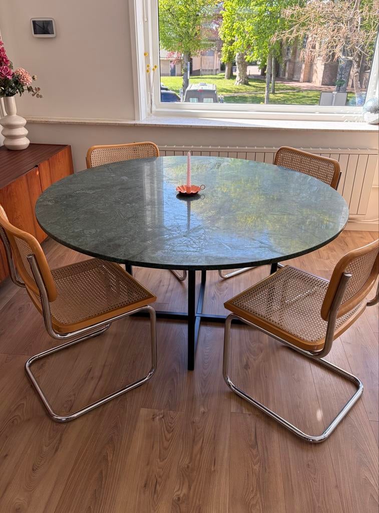 Ronde marmeren eettafel - Groen marmer, Huis en Inrichting, Tafels | Eettafels, Ophalen, Overige materialen, 100 tot 150 cm, Rond