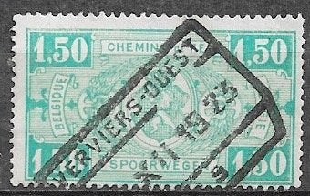 BELGIË 1,50 Fr. Spoorwegzegel - Rijkswapen in ovaal - 1923, Ophalen of Verzenden, Gestempeld, Overig, Treinen