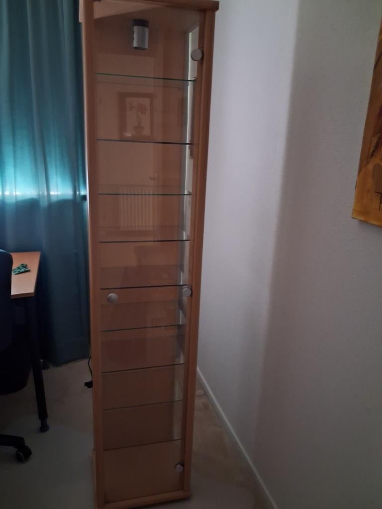 Glazen Vitrinekast met 10 Plateaus en Draaideur, Minder dan 50 cm, Glas, Ophalen of Verzenden, 150 tot 200 cm
