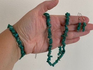 Zeegroene amazoniet edelstenen ketting,armband,oorbellen set, Verstelbaar, Ophalen of Verzenden, Zo goed als nieuw, Steen of Mineraal