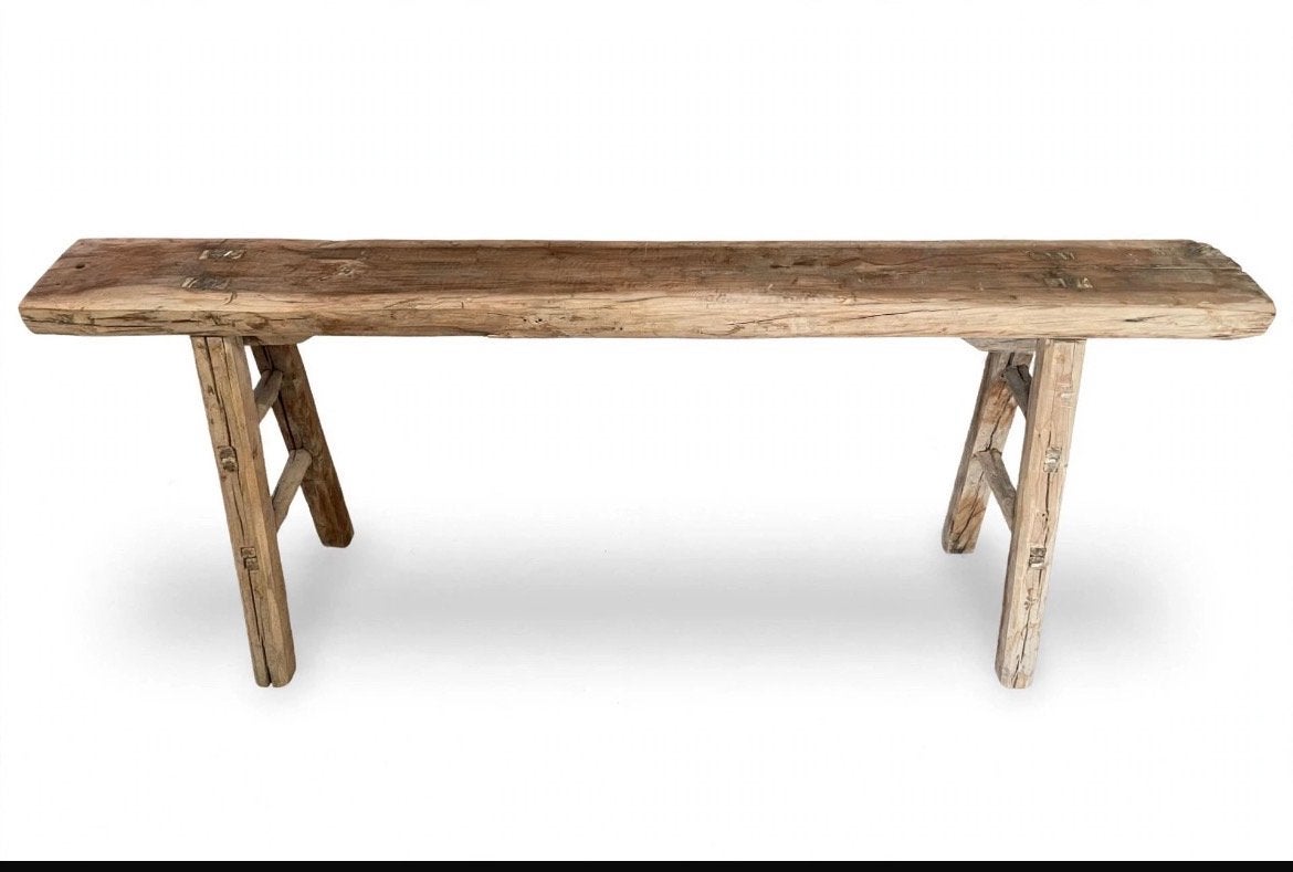 Origineel oud Chinees bankje - massief elm hout - wabi sabi, Ophalen of Verzenden