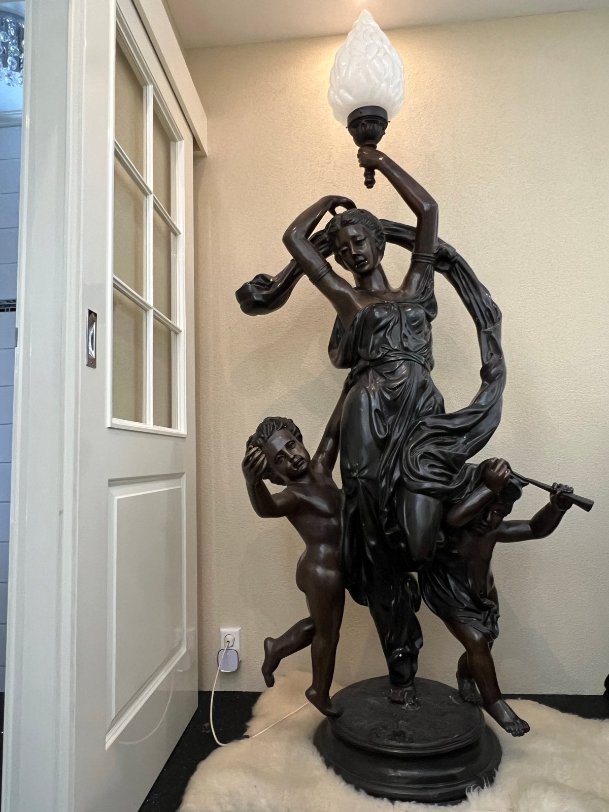 Exclusief Groot Bronzen Beeld / Lamp ‘La Danse’ 220 cm, Ophalen, Groep mensen, Gemerkt, Meer dan 2 meter
