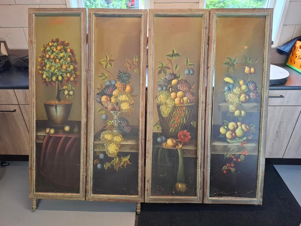 Oud vintage kamerscherm met bloemen en fruit - gebruikt, Ophalen, Gebruikt