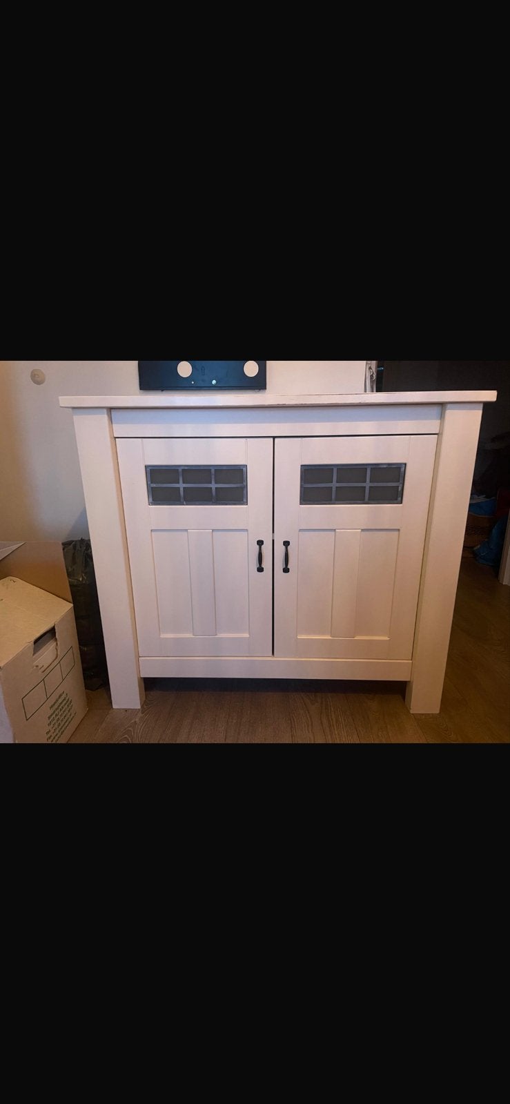 Witte Commode met glas in lood raampje, Gebruikt, Ophalen of Verzenden, 75 tot 100 cm, Minder dan 50 cm