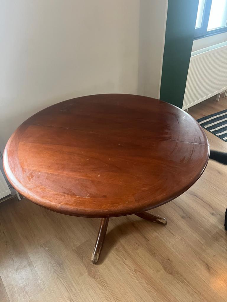 Ronde Eettafel uitklapbaar (gebruikt), Huis en Inrichting, Tafels | Eettafels, Ophalen, Gebruikt, Rond, 100 tot 150 cm