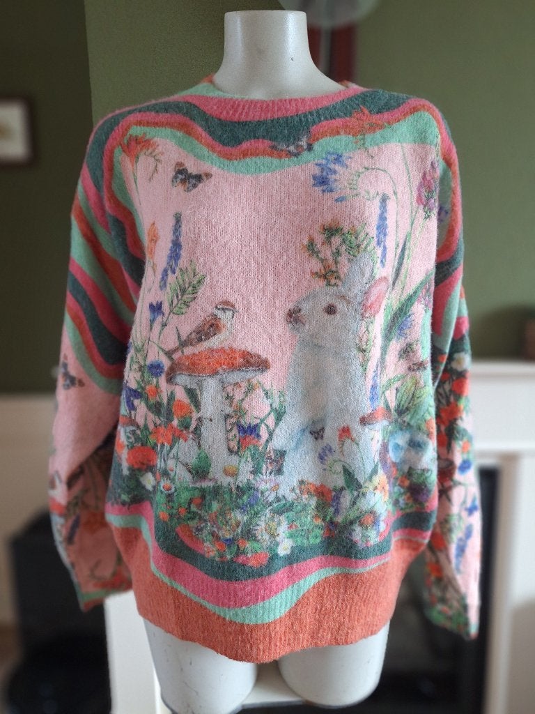 Pastelkleur nieuwe trui konijn paddenstoel vogel natuur XXL, Verzenden, Nieuw, Maat 46/48 (XL) of groter, Meerkleurig