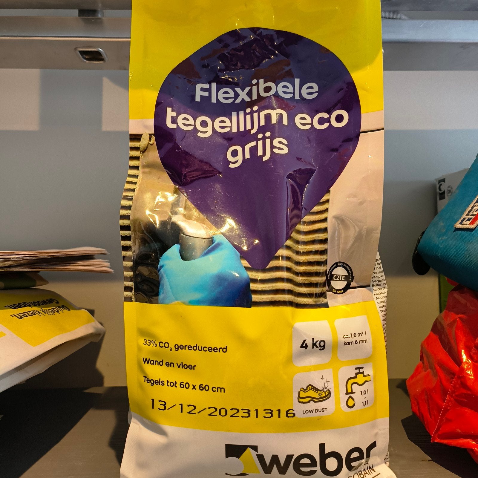 Weber Flexibele tegellijm eco grijs 4 kg, Ophalen of Verzenden