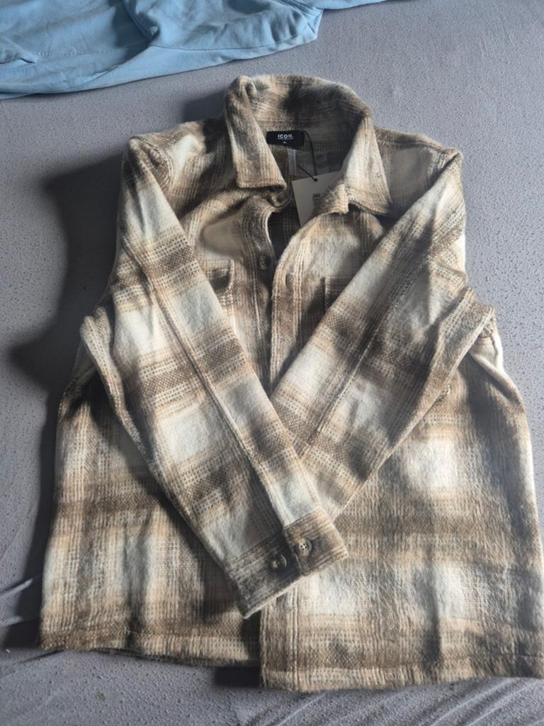 Nieuw geruit overhemd van ICON Amsterdam, Beige, Nieuw, ICONS, Halswijdte 39/40 (M)