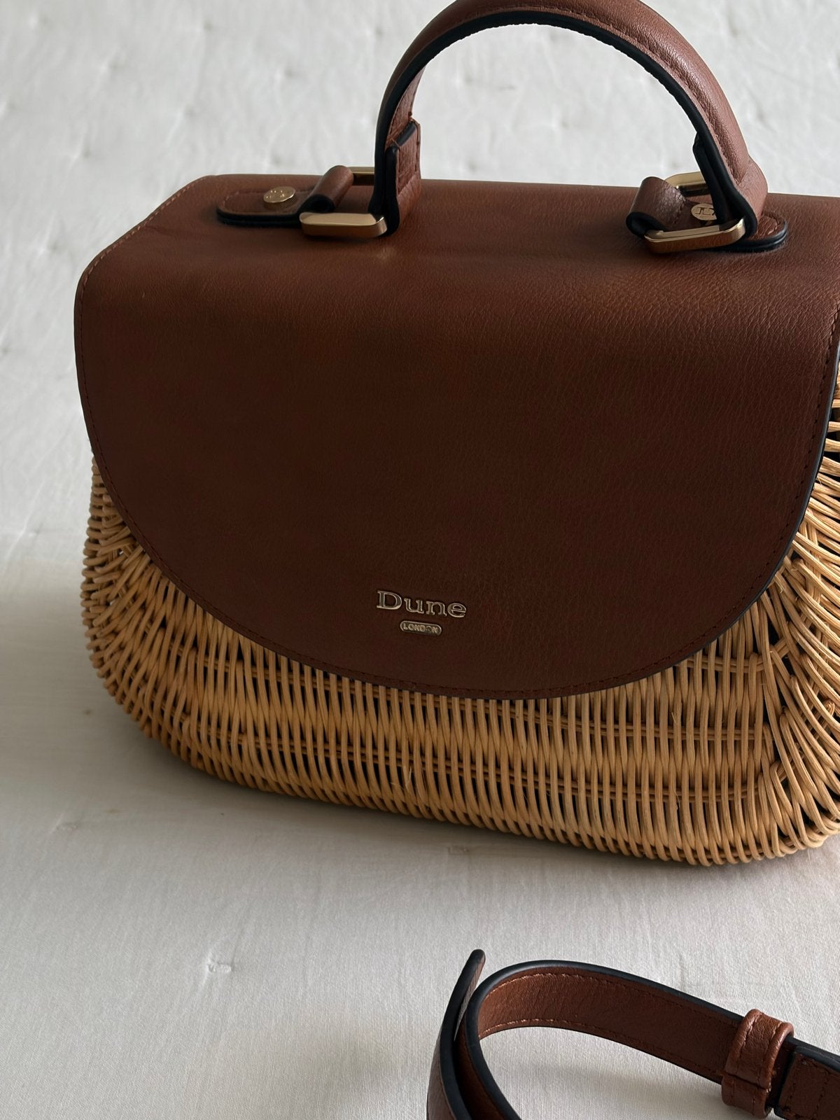 Dune London Rieten Tas, Ophalen, Zo goed als nieuw, Bruin, Handtas