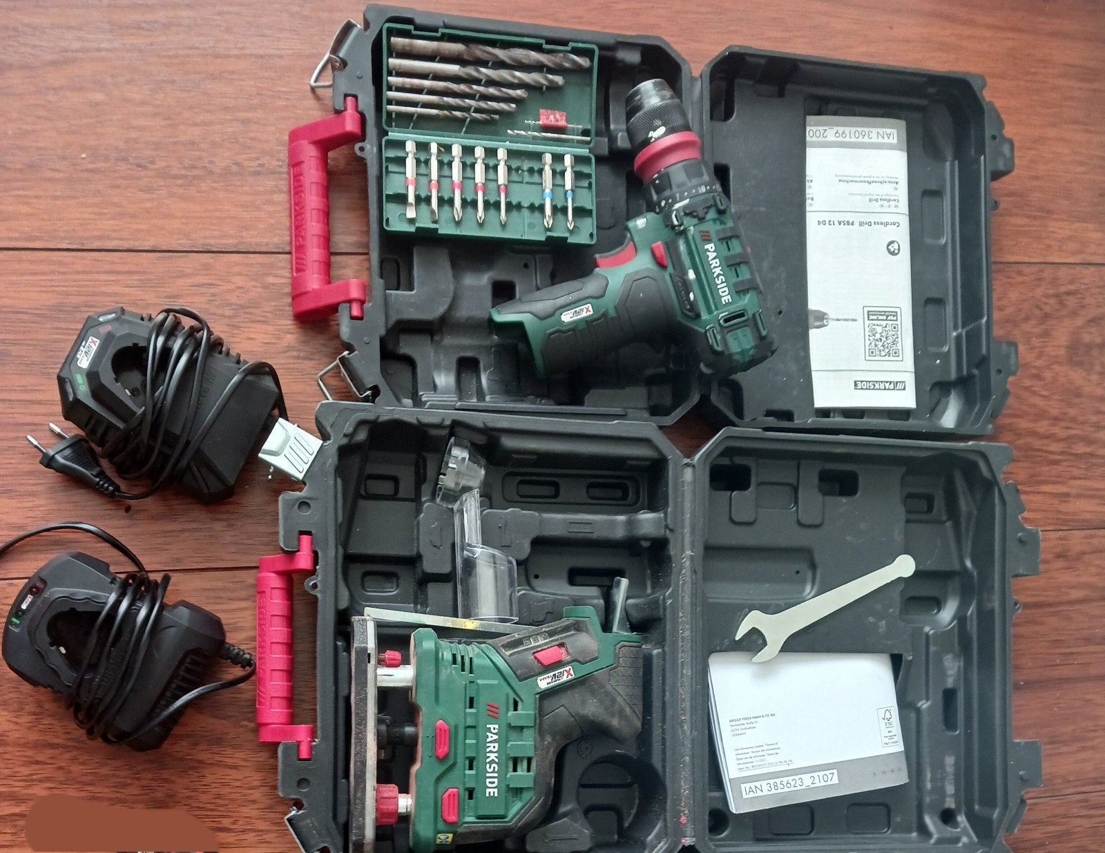 TK: 12V Parkside Boor en Bovenfrees, met 2 laders, Ophalen, Gebruikt, Accuboormachine, Parkside