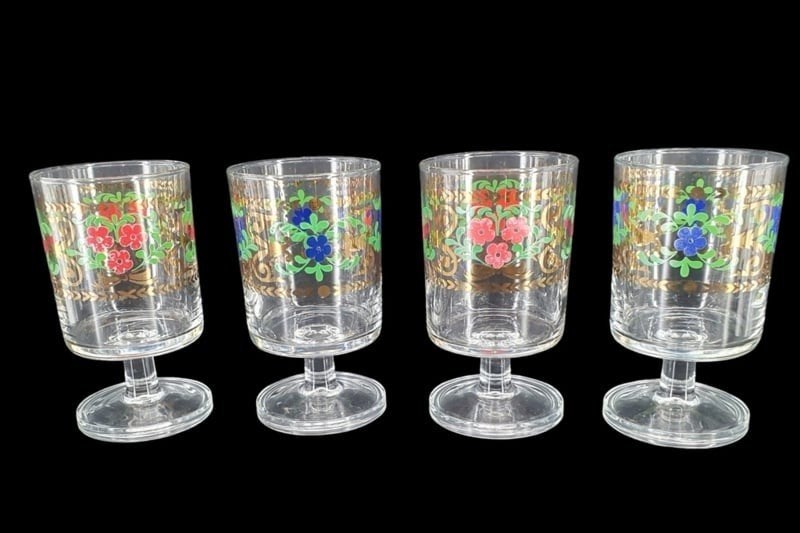 4 stuks Luminarc borrelglaasjes met bloemen, de max, Ophalen of Verzenden, Zo goed als nieuw, Borrel- of Shotglas