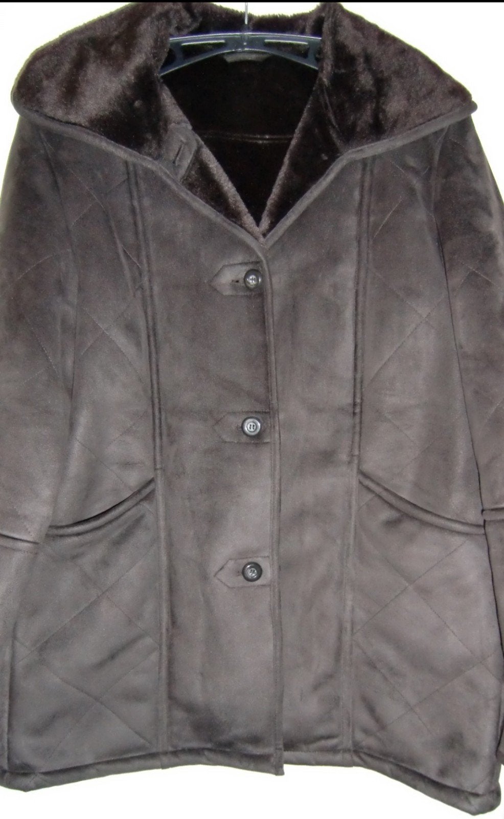Donkerbruine suede winterjas, mt. 40/42, Bruin, Maat 42/44 (L), Ophalen of Verzenden, Zo goed als nieuw