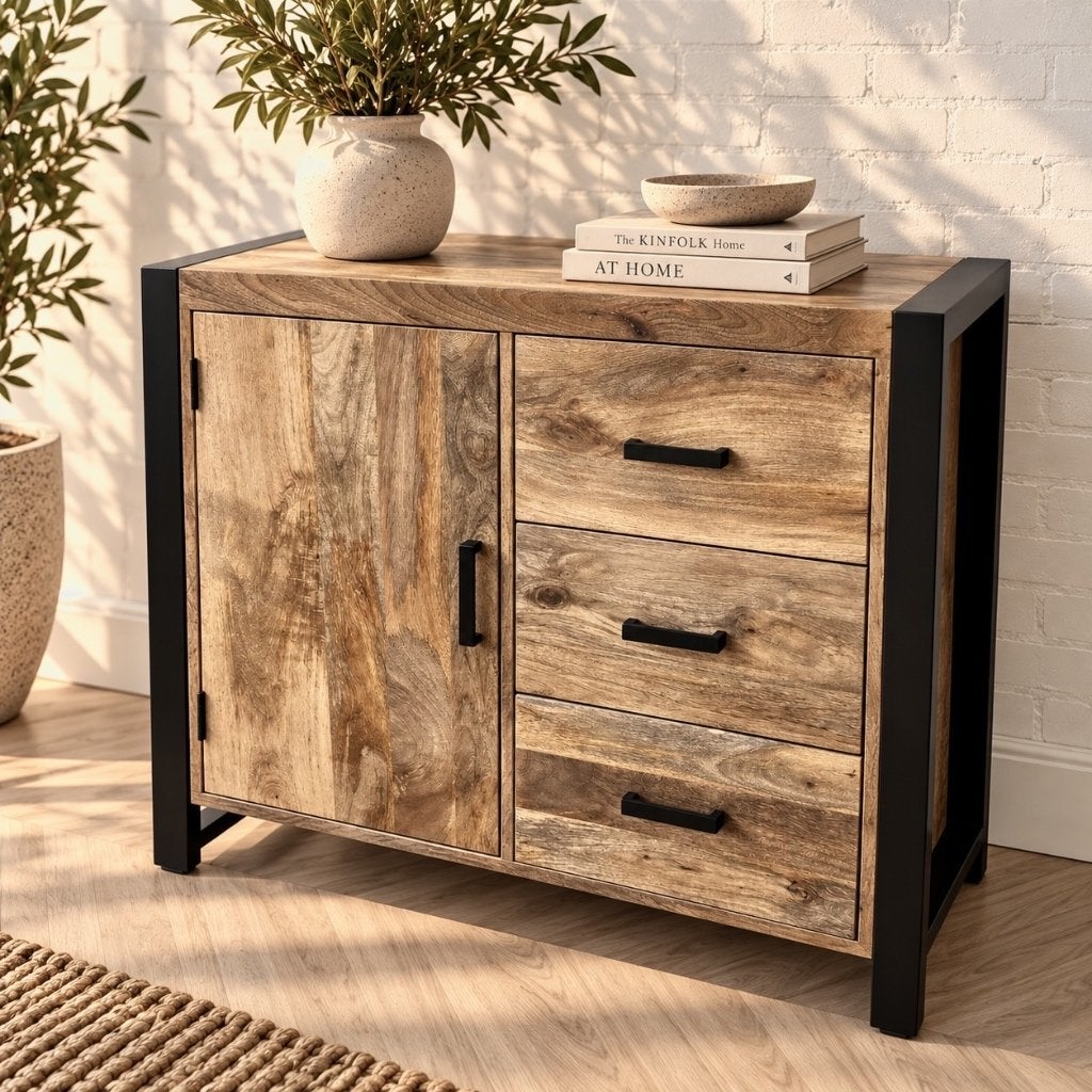 Magazijn Leegverkoop Dressoir Britt industrieel mangohout, Huis en Inrichting, Hout, Nieuw, Ophalen of Verzenden, Info@wkhome.nl