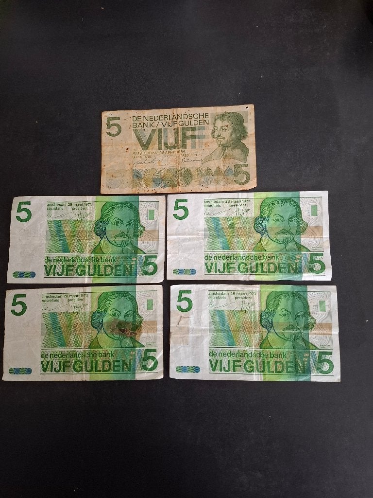 5 bankbiljetten jaren 60 en 70, Postzegels en Munten, Verzenden, 5 gulden, Los biljet