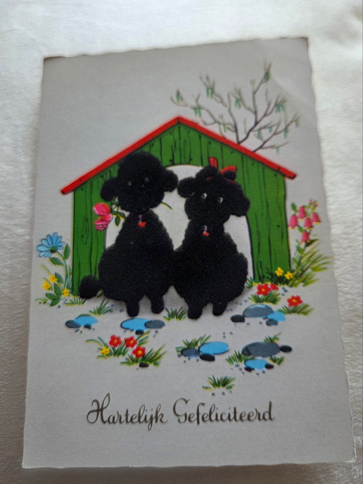 Vintage felicitatiekaart met poedels, Verzenden, 1960 tot 1980, Ongelopen, Kinderen