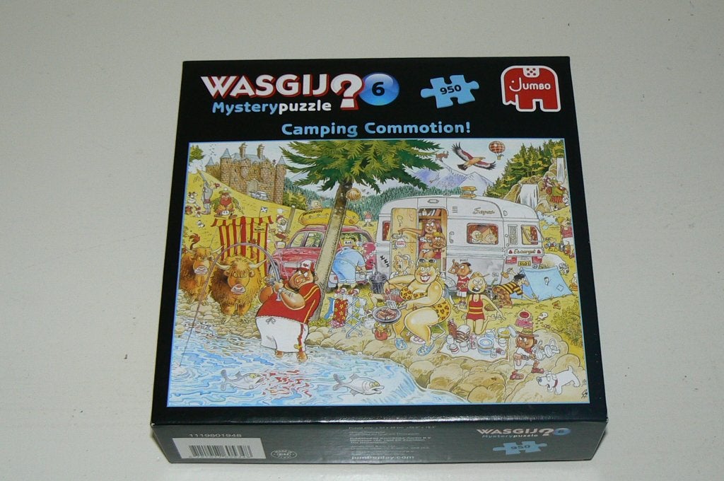 Wasgij Mystery 6 Onrust op de camping! 950 stukjes Jumbo, Ophalen of Verzenden, 500 t/m 1500 stukjes, Zo goed als nieuw, Legpuzzel