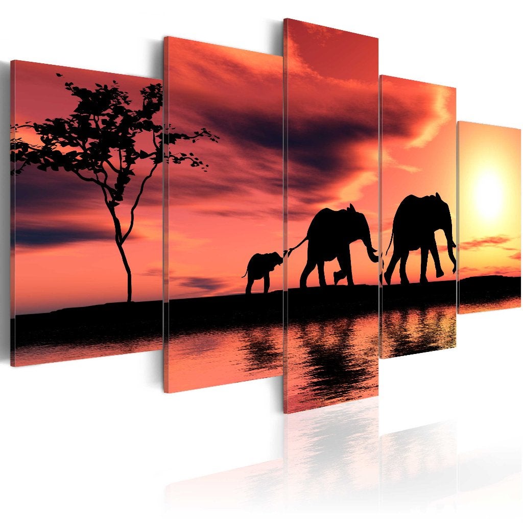 816 Afrika Olifant XXL 5 Luik Canvas Schilderij 200x100cm, Nieuw, 125 cm of meer, Ophalen of Verzenden, Schilderij