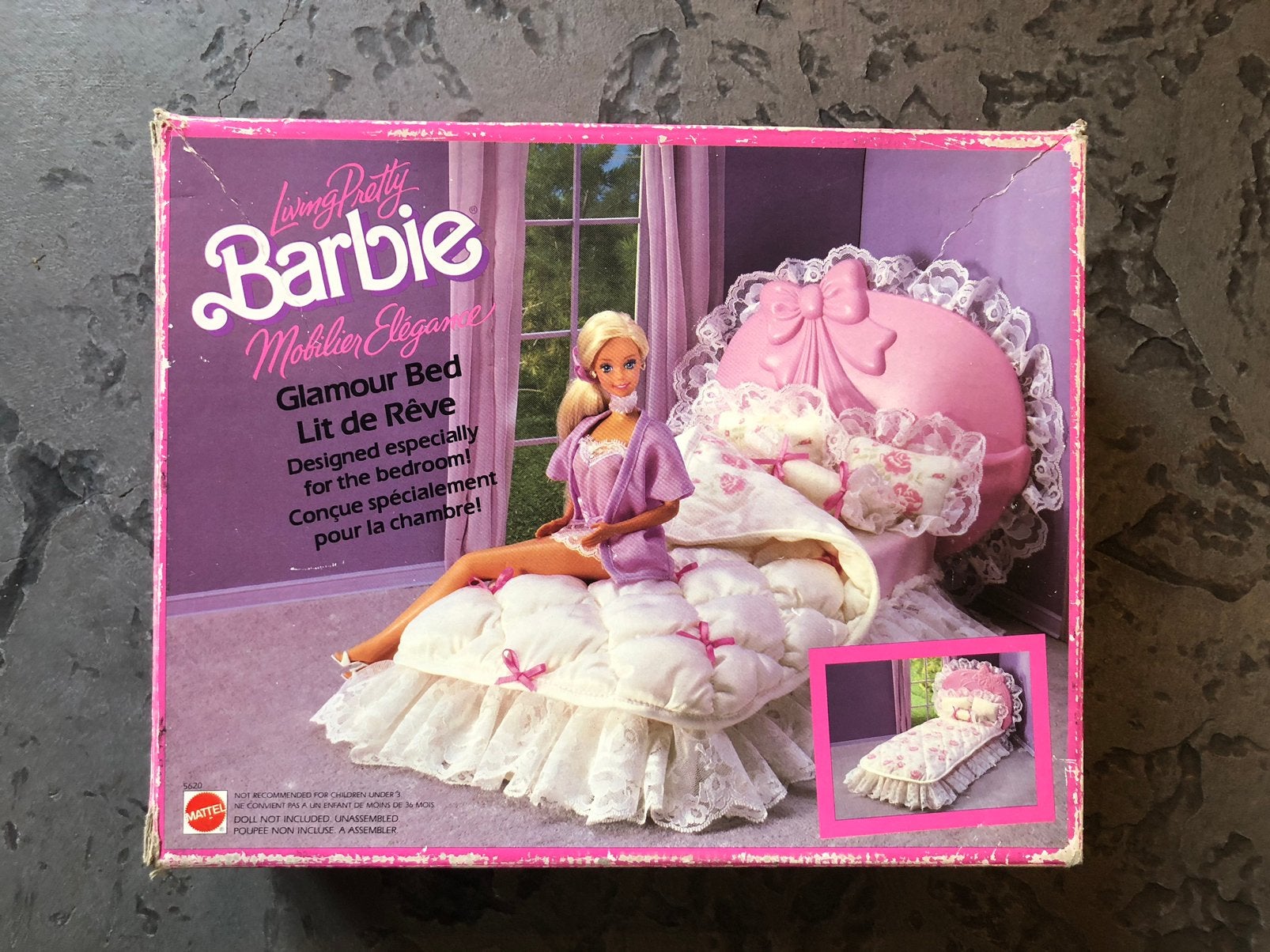 Barbie  vintage glamour bed  1987 mattel  met doos, Ophalen, Zo goed als nieuw, Accessoires