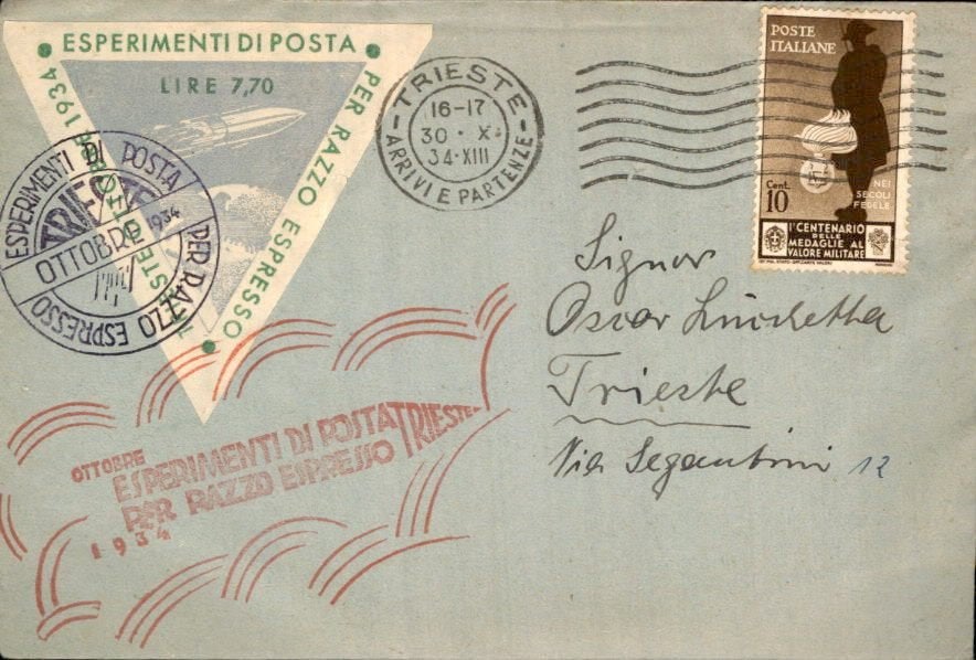 Italië - Trieste - Stempels - 1934, Postzegels en Munten, Brieven en Enveloppen | Buitenland, Verzenden, Envelop