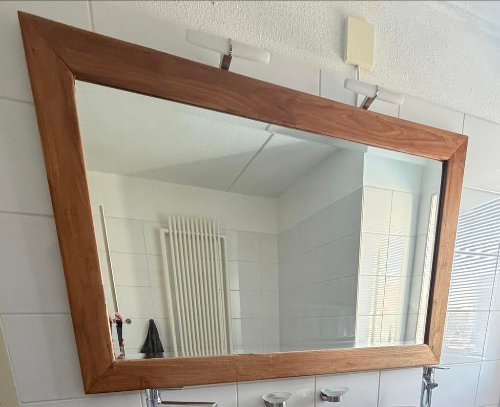 Houten spiegel 150x90, Huis en Inrichting, Woonaccessoires | Spiegels, Ophalen, Gebruikt, Rechthoekig, 125 cm of meer