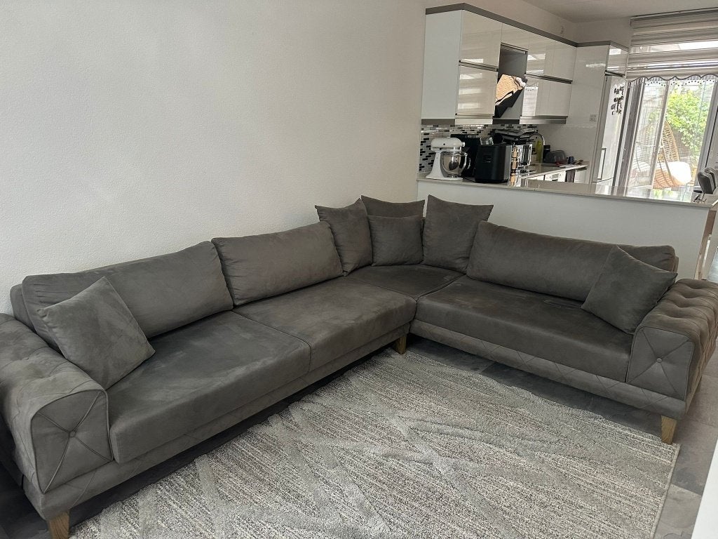 Compleet Bellona set - hoekbank + eettafel + 6 stoelen, Ophalen, Hout, 250 tot 300 cm, Hoekbank