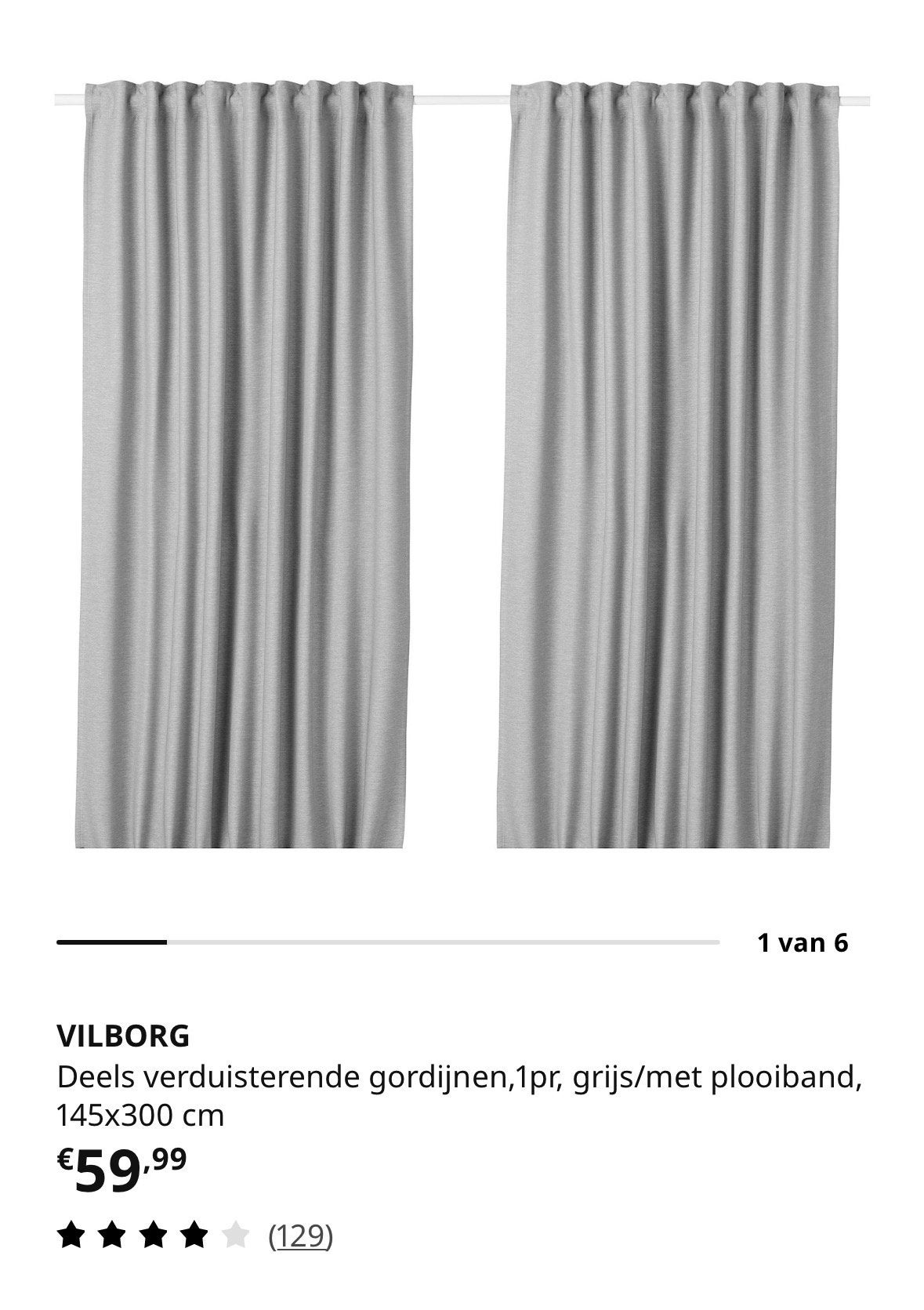 IKEA VILBORG verduisterende gordijnen - 4 stuks lichtgrijs, Huis en Inrichting, Gebruikt, 100 tot 150 cm, 200 cm of meer, Ophalen of Verzenden