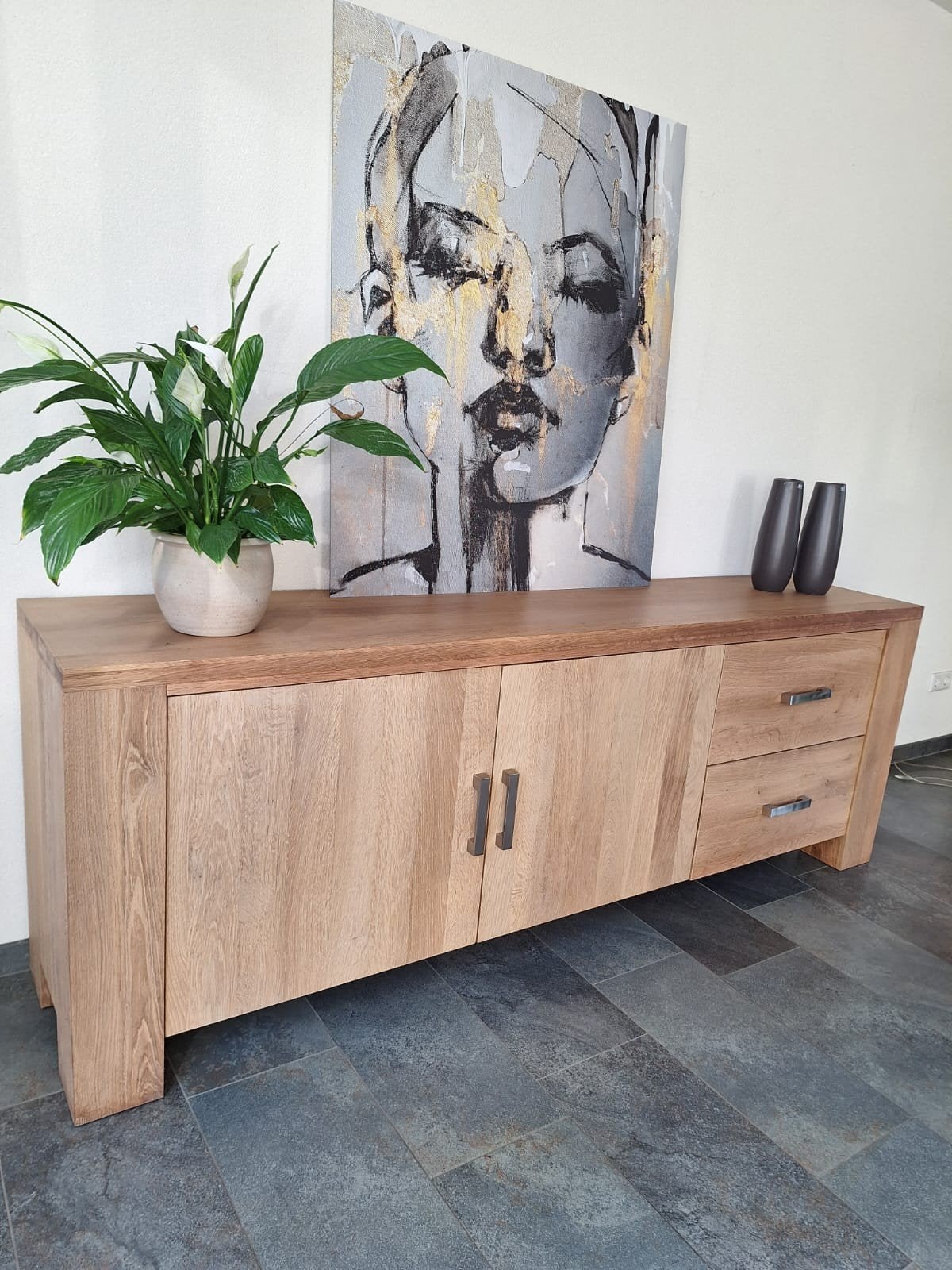 Massief eiken dressoir Eijerkamp – robuust en degelijk, Ophalen, 25 tot 50 cm, Eikenhout, 200 cm of meer