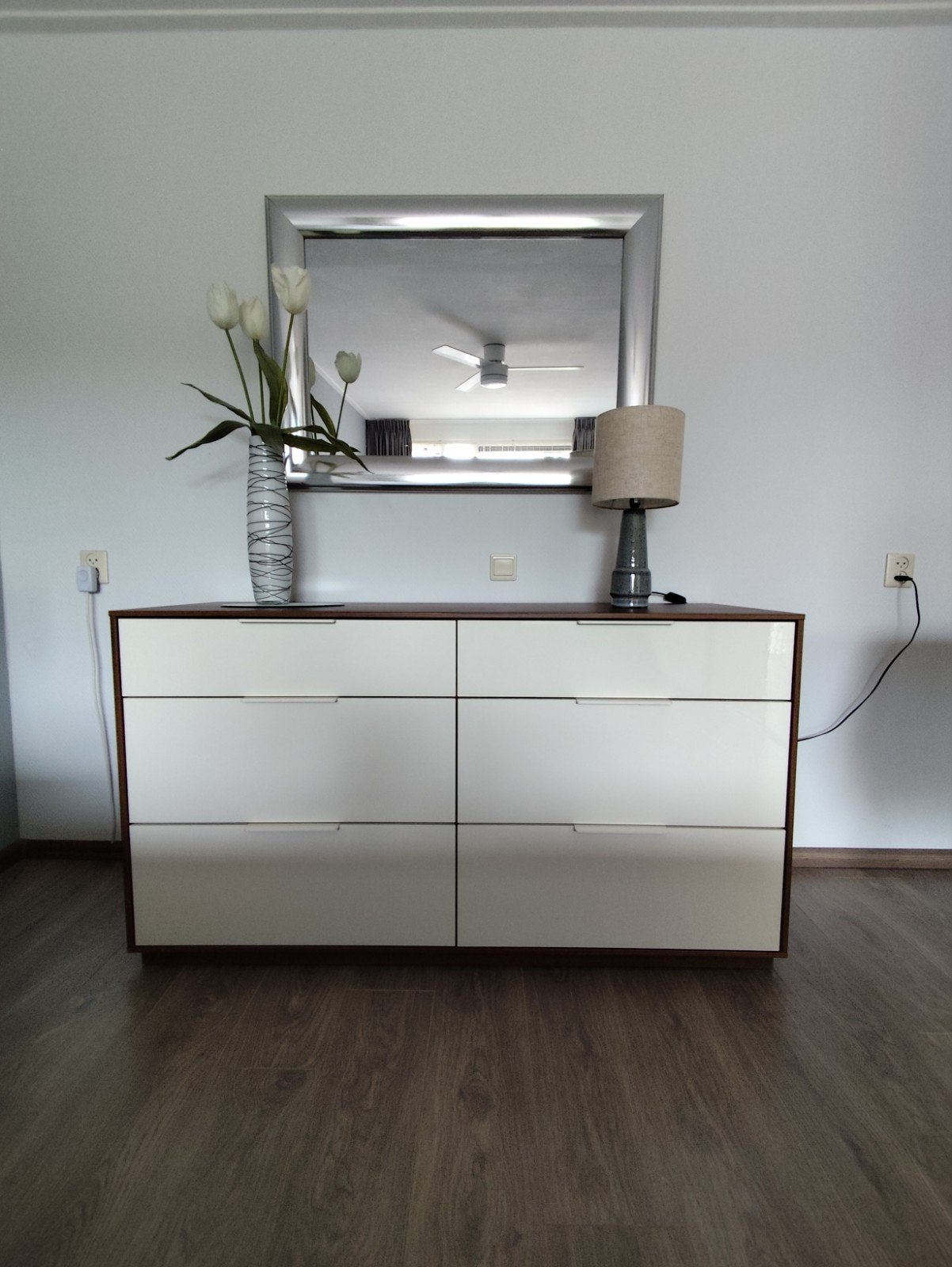 Ikea ladekast Malm met 6 laden wit en houtkleur, Huis en Inrichting, Ophalen, 150 tot 200 cm, Zo goed als nieuw, Minder dan 100 cm