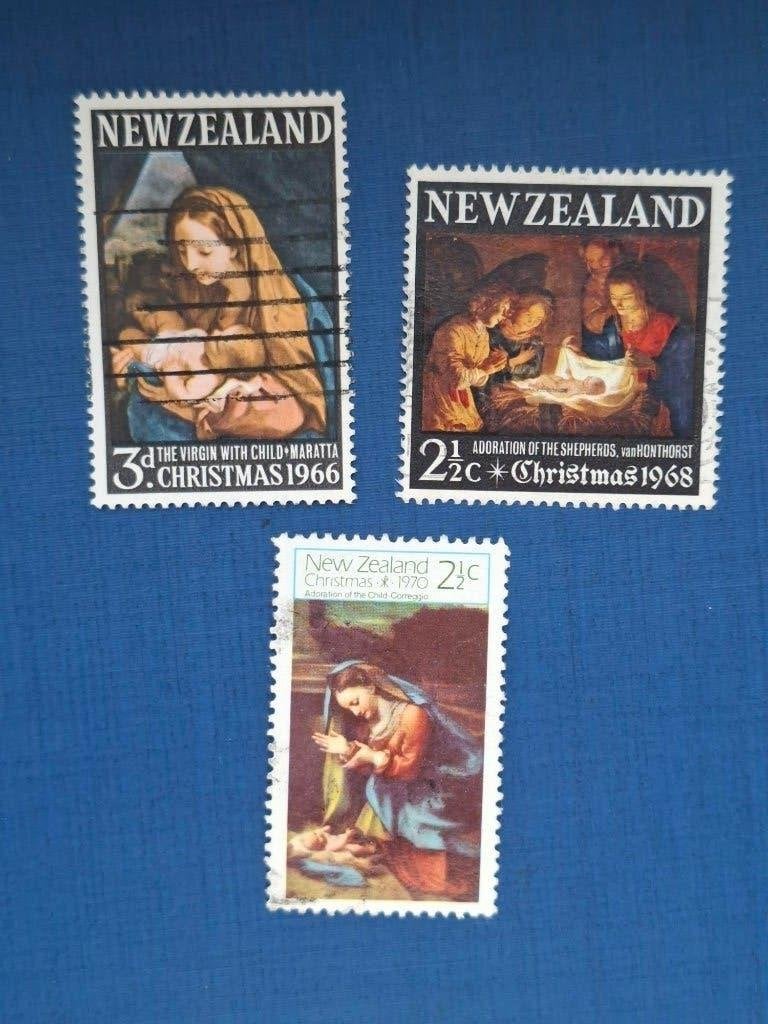 Postzegel Nieuw Zeeland 1966 68 en 70 3 Kerstzegels 23-07, Postzegels en Munten, Ophalen of Verzenden, Gestempeld