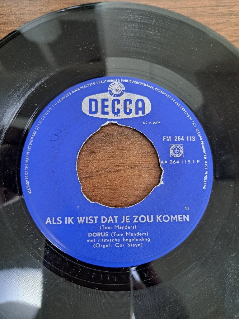 Dorus – Als Ik Wist Dat Je Zou Komen, Cd's en Dvd's, 7 inch, Ophalen of Verzenden, Zo goed als nieuw, Overige typen