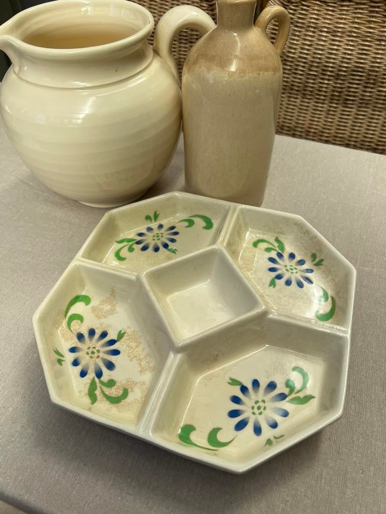 Franse serveerschaal met blauwe bloem Opaque de Wasmuel AMC, Antiek en Kunst, Antiek | Servies los, Ophalen of Verzenden