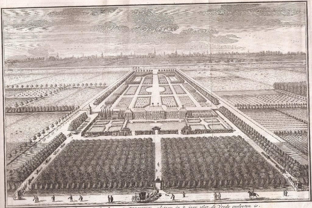 Huis van Nieuwburg Rijswijk, waar in 1697 Vrede geslooten is, 26 cm, 17 cm, Ophalen of Verzenden, Gravure