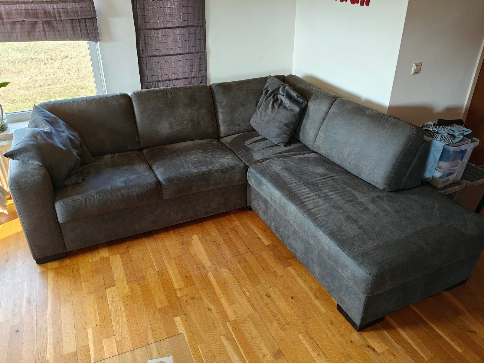 Comfortabele antraciet hoekbank met chaise longue, Huis en Inrichting, Banken | Bankstellen, Ophalen