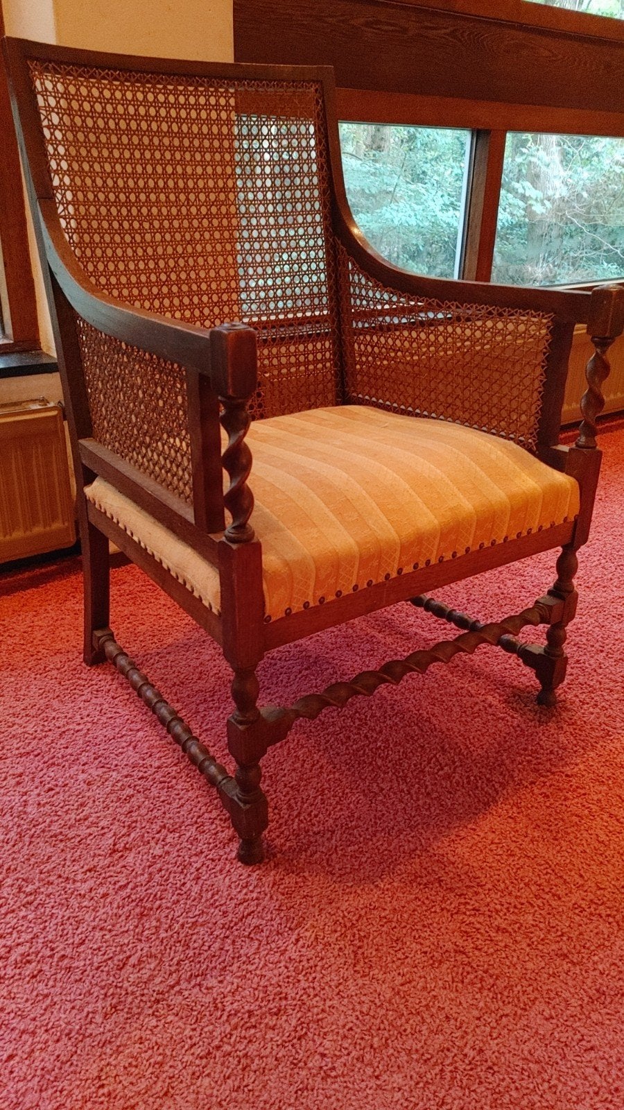Antieke rotan fauteuil met gedraaide poten, Antiek en Kunst, Ophalen