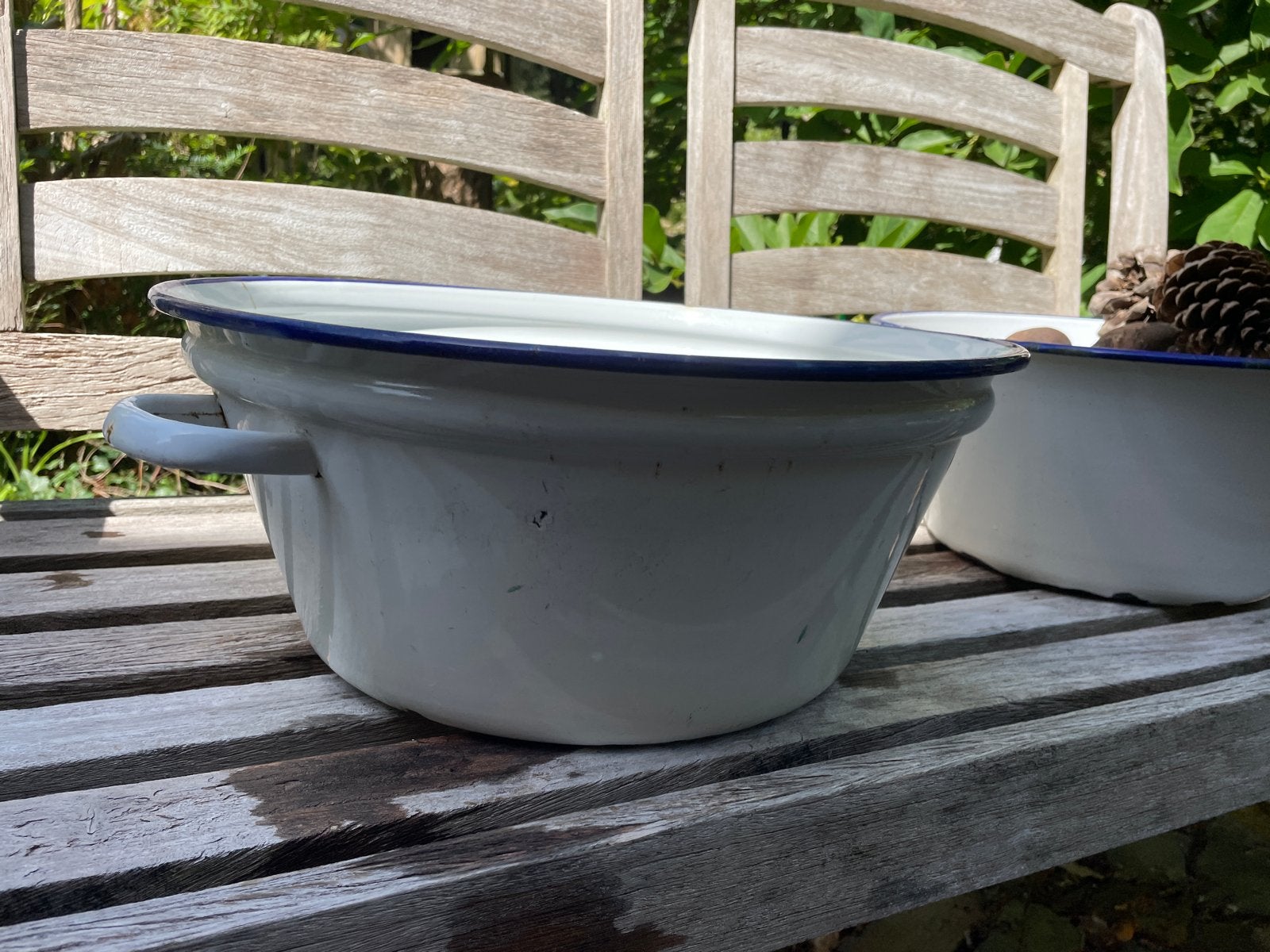 Vintage Emaille Waskom - Wit met Blauwe Rand, Ø 40 cm, Ophalen of Verzenden