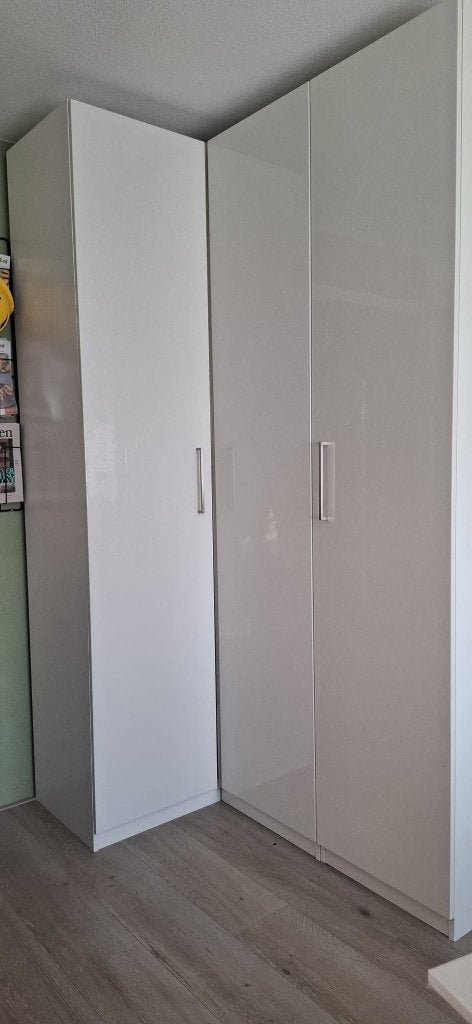 IKEA Pax hoekkledingkast hoogglans wit met leg- en hangdeel, Ophalen, Met deur(en), Gebruikt, Overige materialen