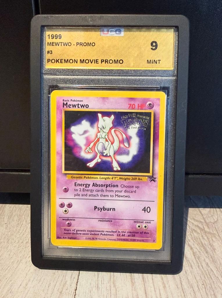 Mewtwo Movie Promo 1999 #3 Pokemon Kaart PSA 9 Mint, Ophalen of Verzenden, Zo goed als nieuw, Losse kaart, Foil