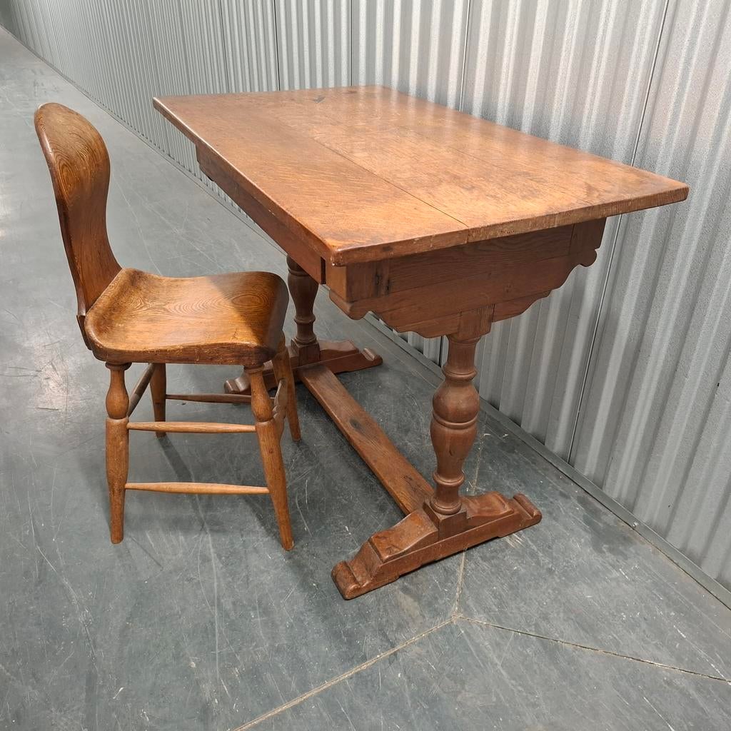 Antiek brocant massief houten bureau bureautje tafeltje, Ophalen, Gebruikt, Hout, Bruin